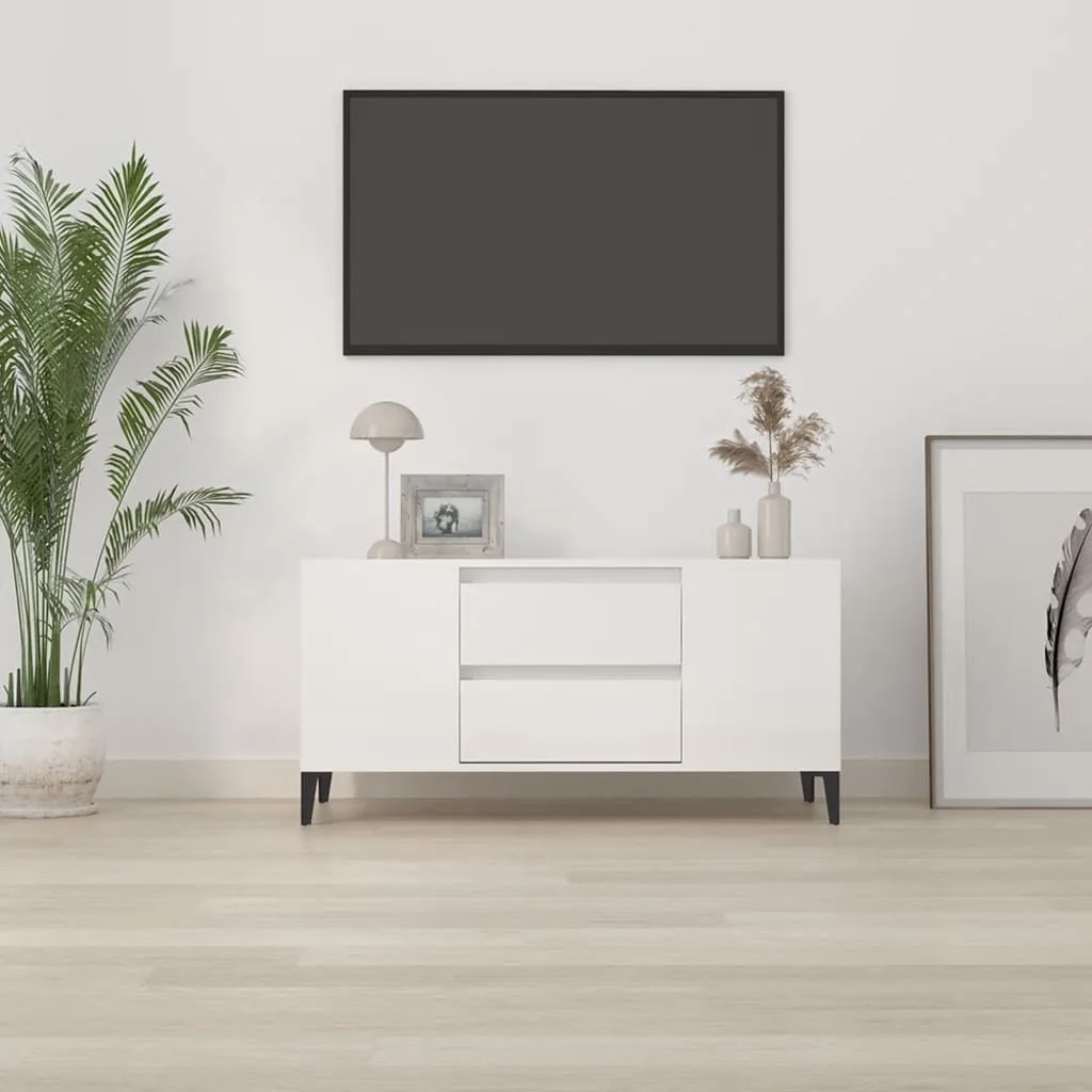 TV skrinka lesklá biela 102x44,5x50 cm spracované drevo