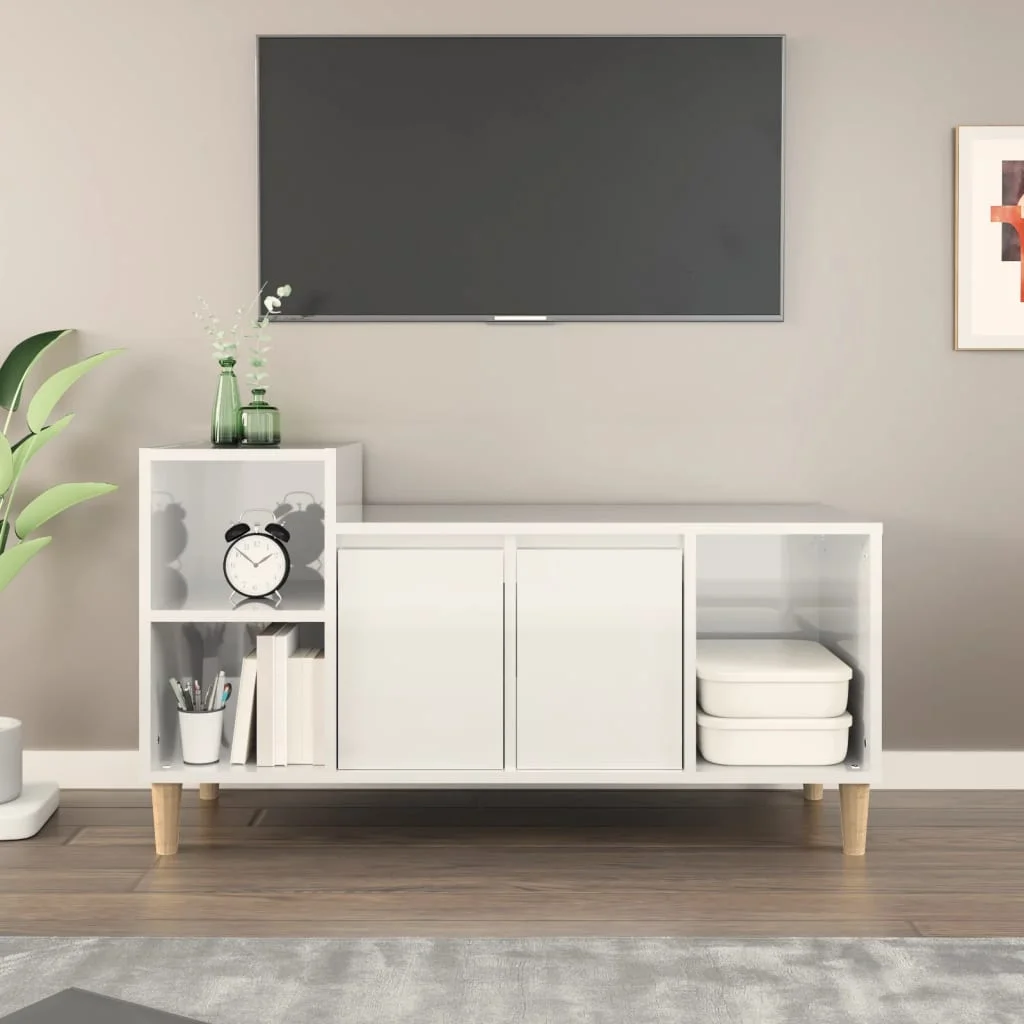 TV skrinka lesklá biela 100x35x55 cm spracované drevo
