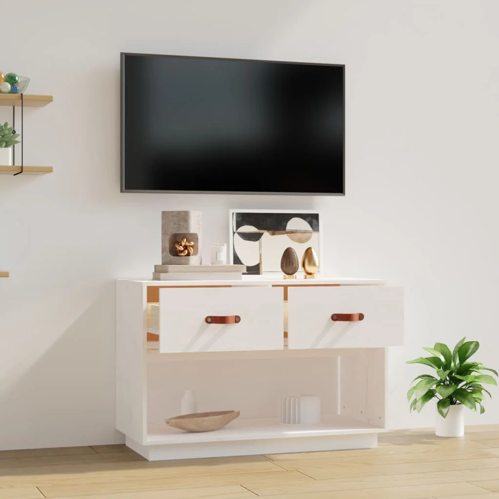 TV skrinka biela 90x40x60 cm masívna borovica