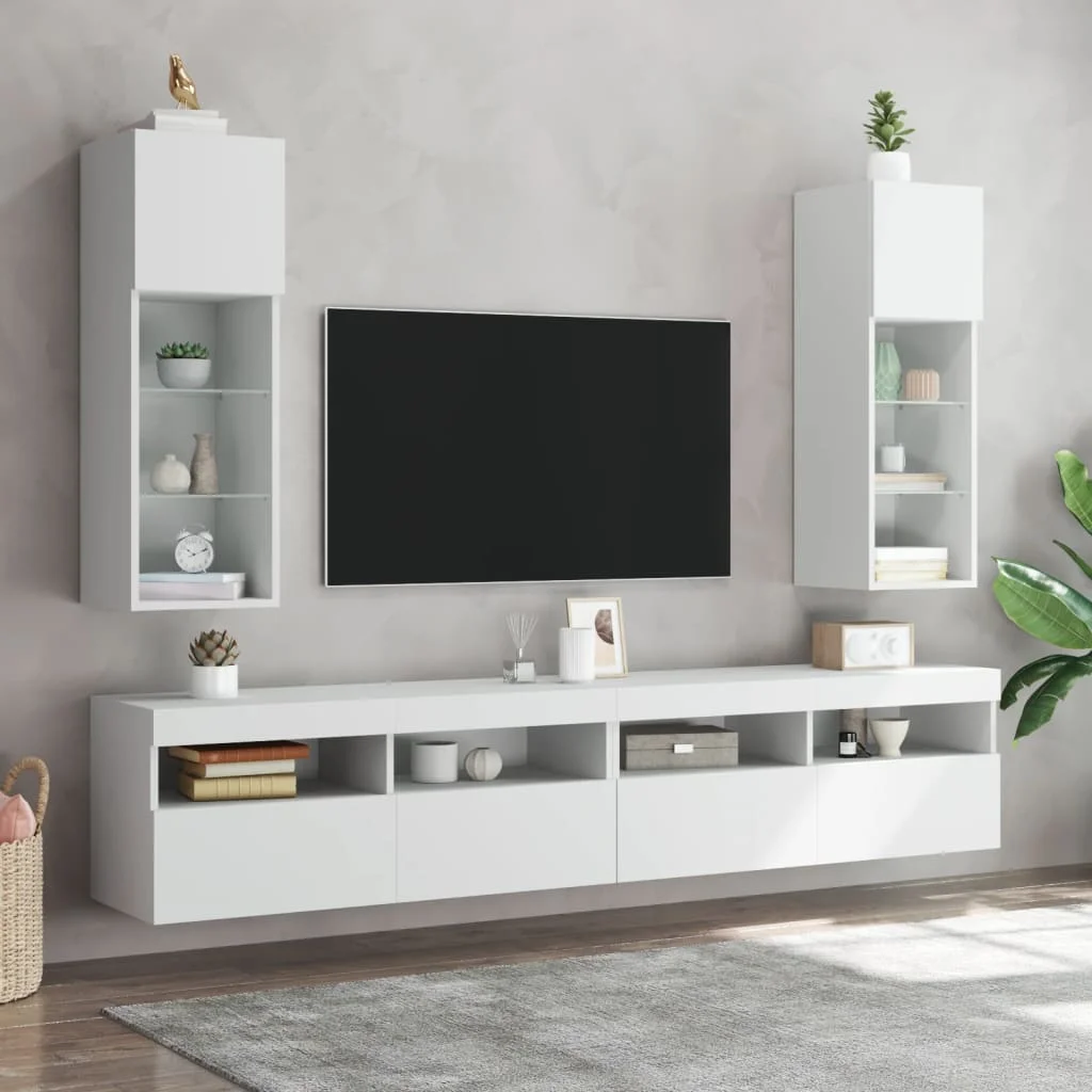 TV skrinka s LED svetlami biela 30,5x30x90 cm