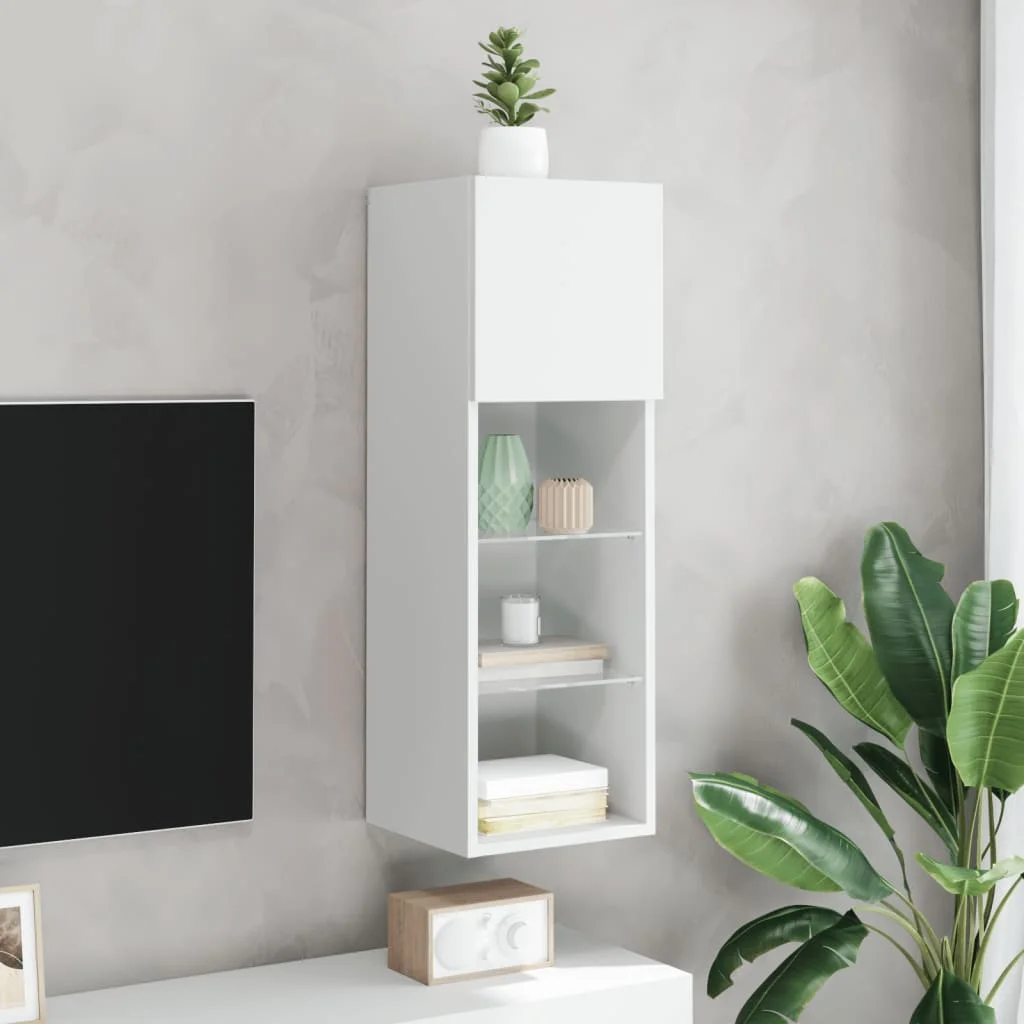 TV skrinka s LED svetlami biela 30,5x30x90 cm