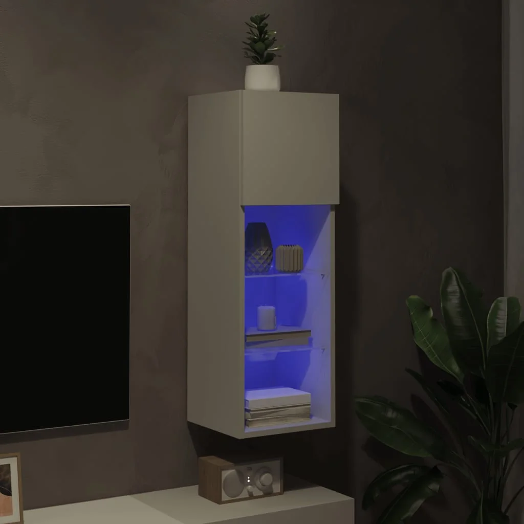 TV skrinka s LED svetlami biela 30,5x30x90 cm