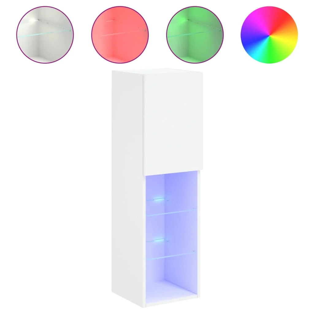 TV skrinka s LED svetlami biela 30,5x30x102 cm