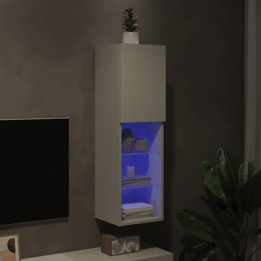 TV skrinka s LED svetlami biela 30,5x30x102 cm
