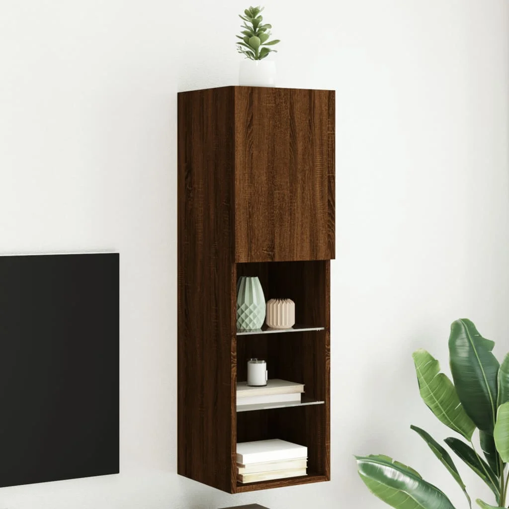TV skrinka s LED svetlami hnedý dub 30,5x30x102 cm