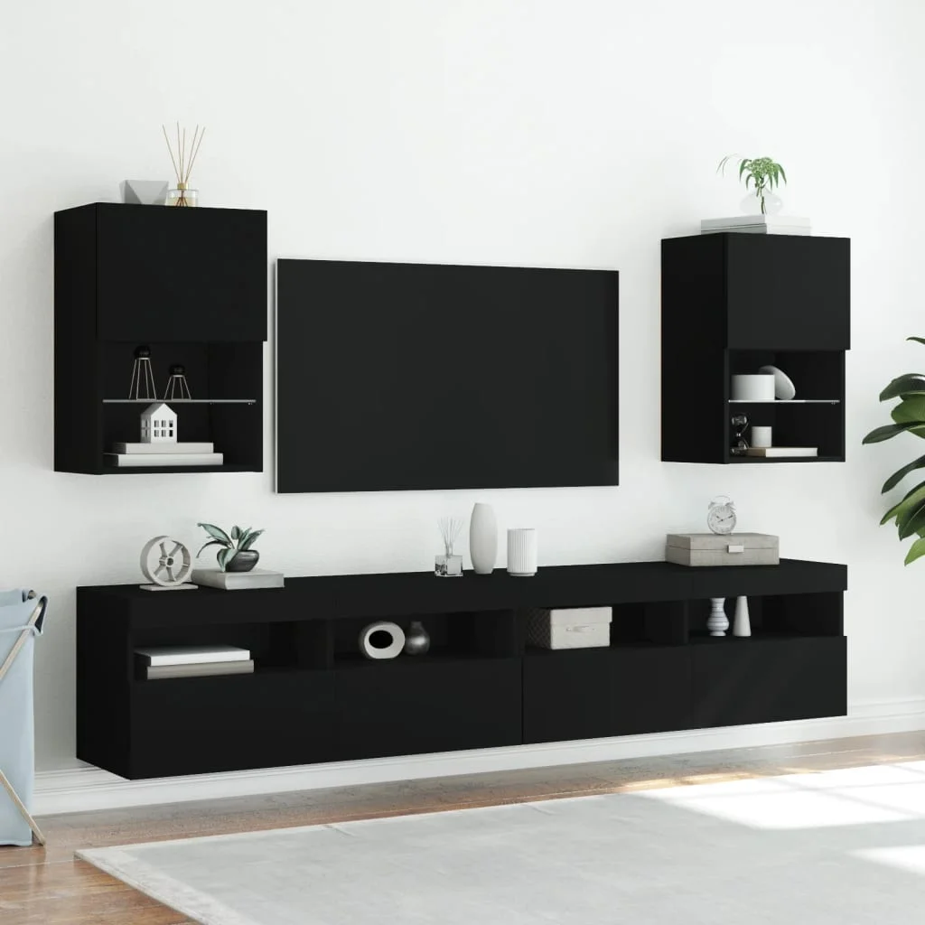 TV skrinka s LED svetlami čierna 40,5x30x60 cm