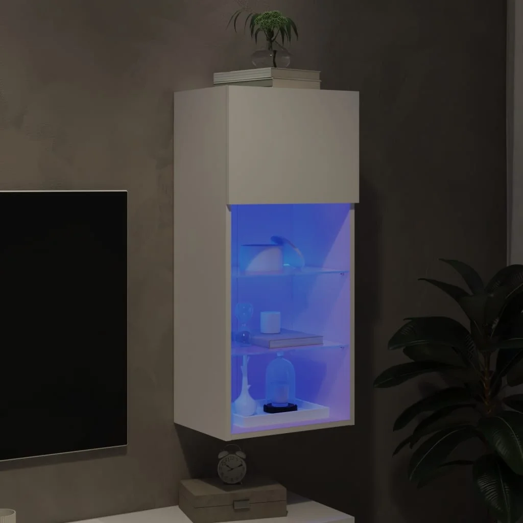 TV skrinka s LED svetlami biela 40,5x30x90 cm