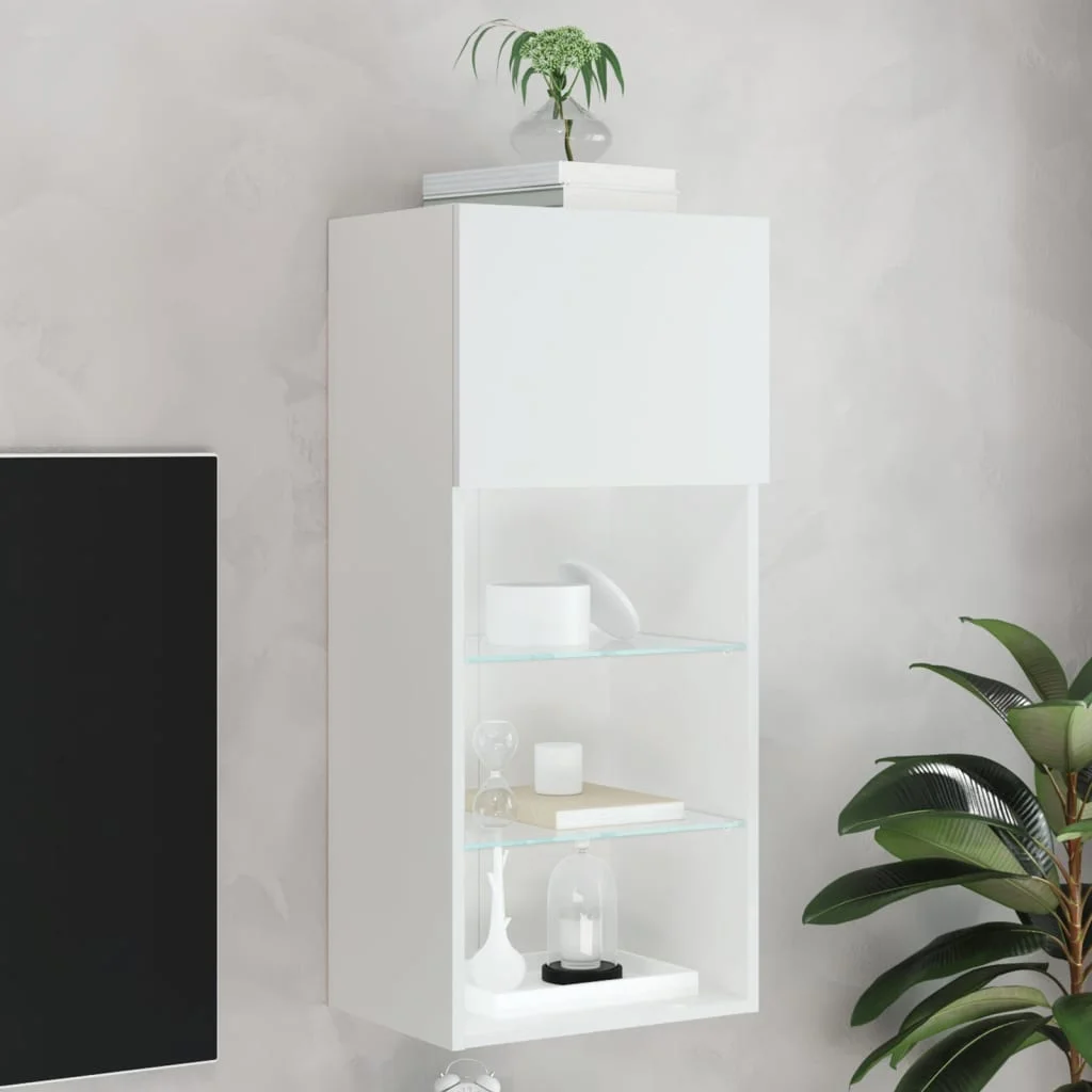 TV skrinka s LED svetlami biela 40,5x30x90 cm