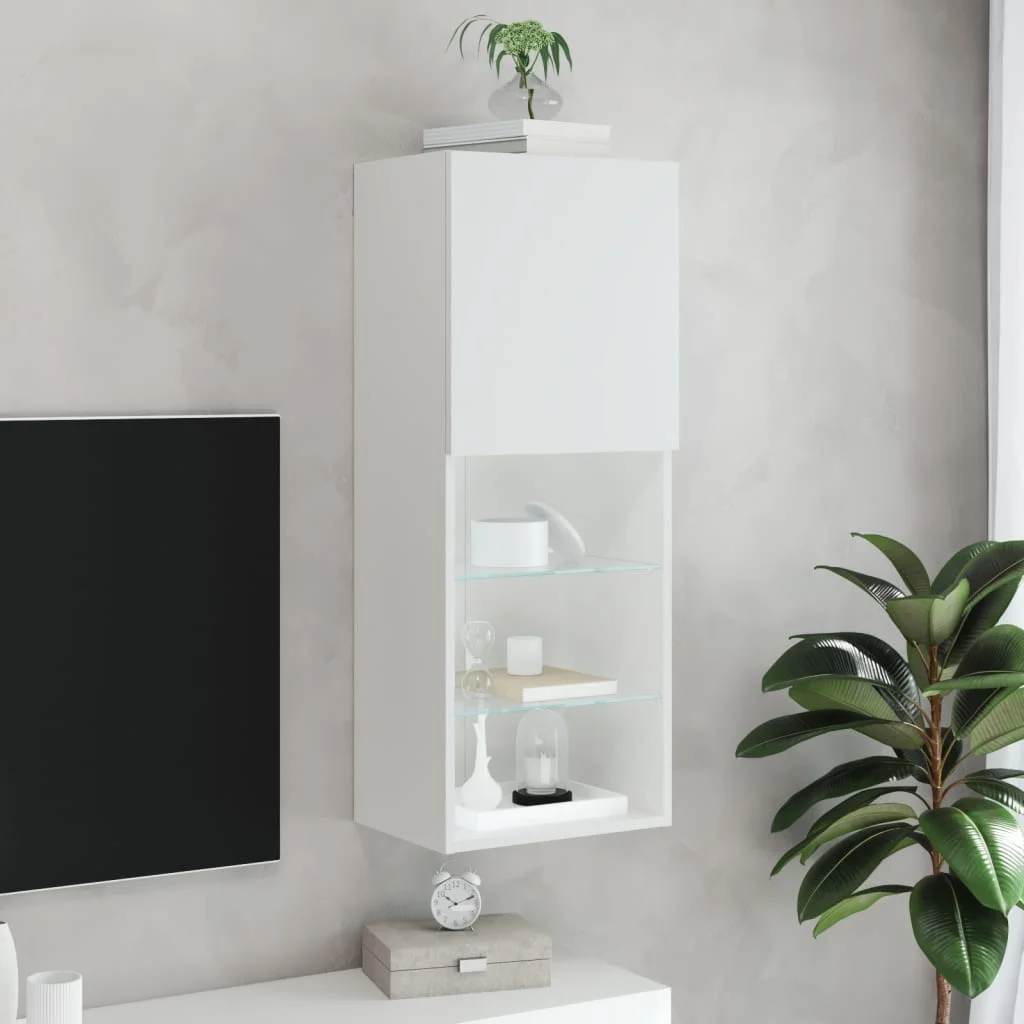 TV skrinka s LED svetlami biela 40,5x30x102 cm