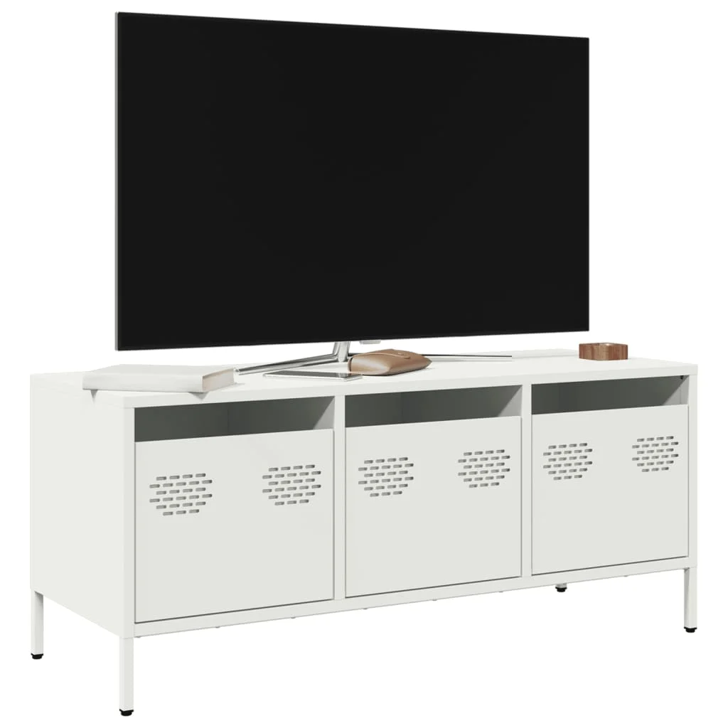 TV skrinka biela 101,5x39x43,5 cm oceľ valcovaná za studena