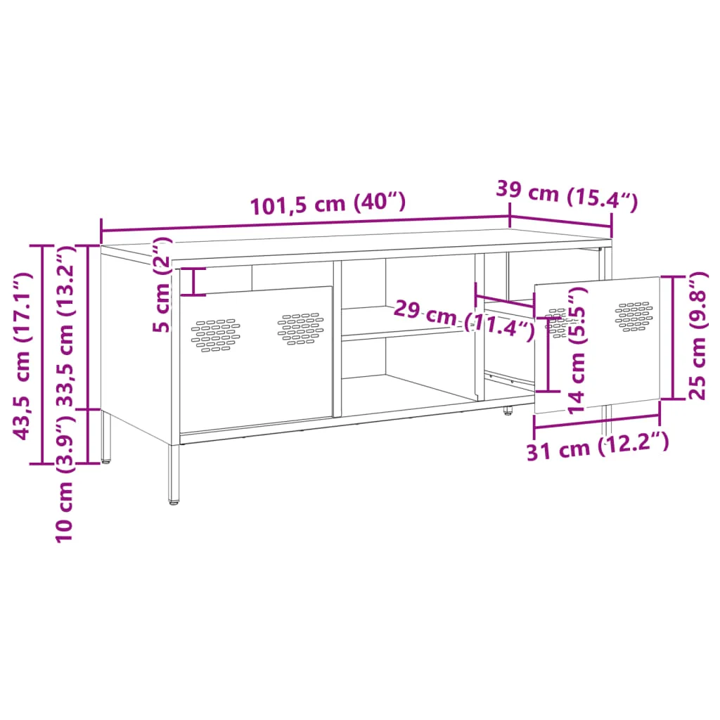 TV skrinka olivovozelená 101,5x39x43,5 cm oceľ