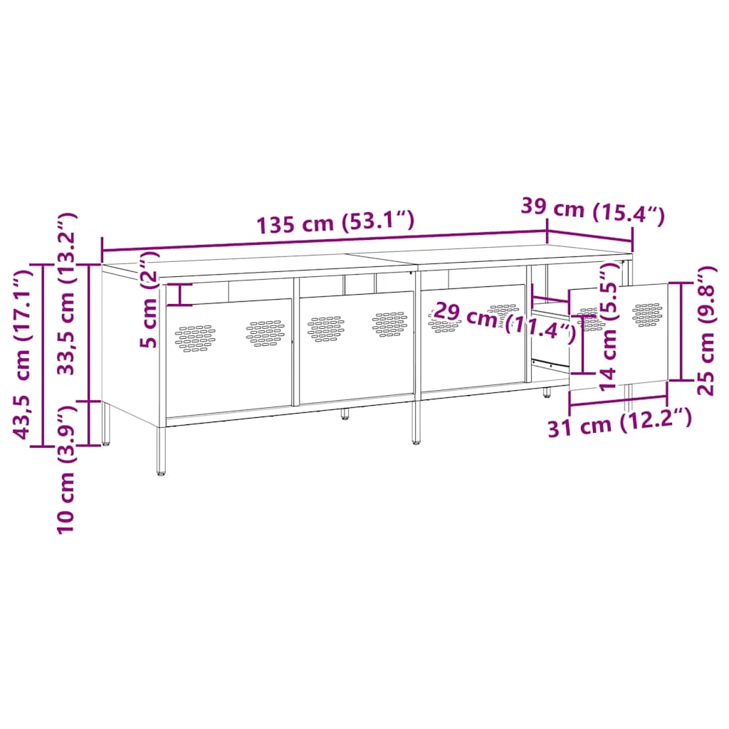 TV skrinka biela 135x39x43,5 cm oceľ valcovaná za studena
