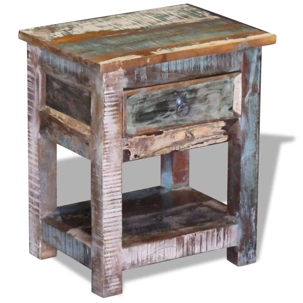 Príručný stolík s 1 zásuvkou, recyklovaný masív 43x33x51 cm