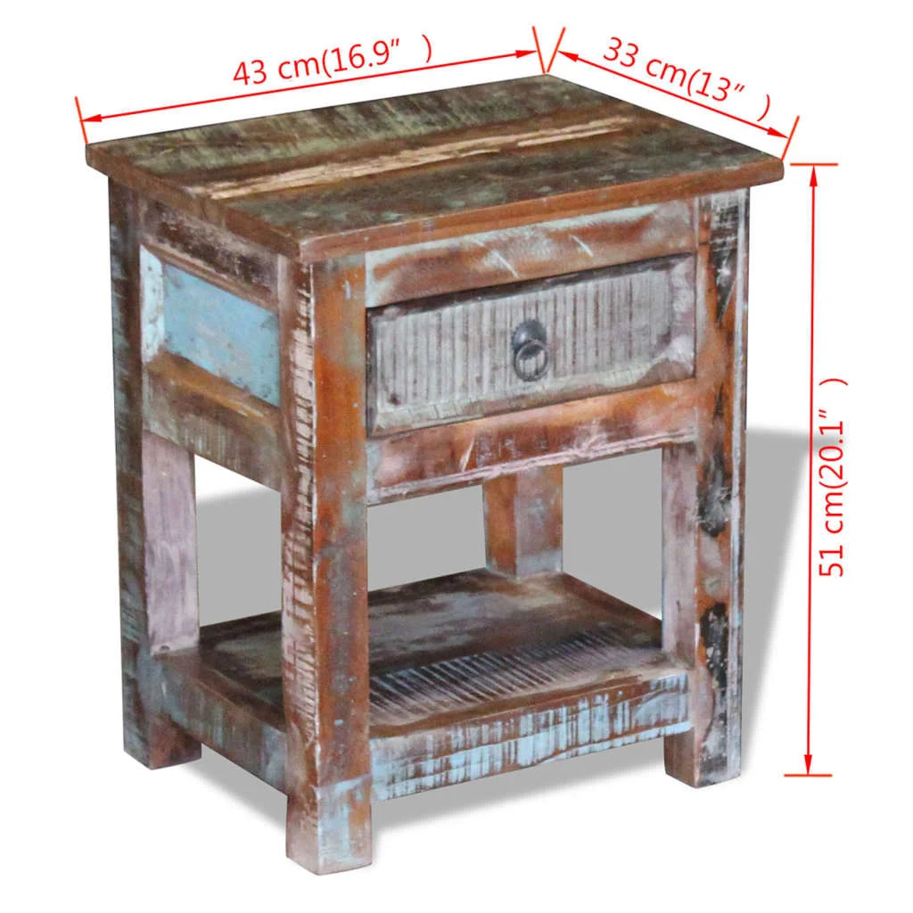 Príručný stolík s 1 zásuvkou, recyklovaný masív 43x33x51 cm