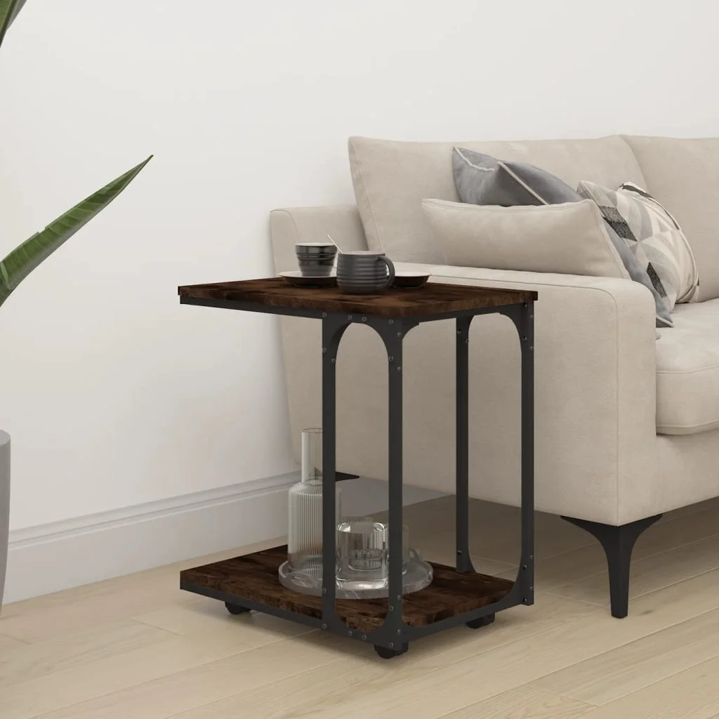 Bočný stolík s kolieskami dymový dub 50x35x55,5 cm sprac. drevo