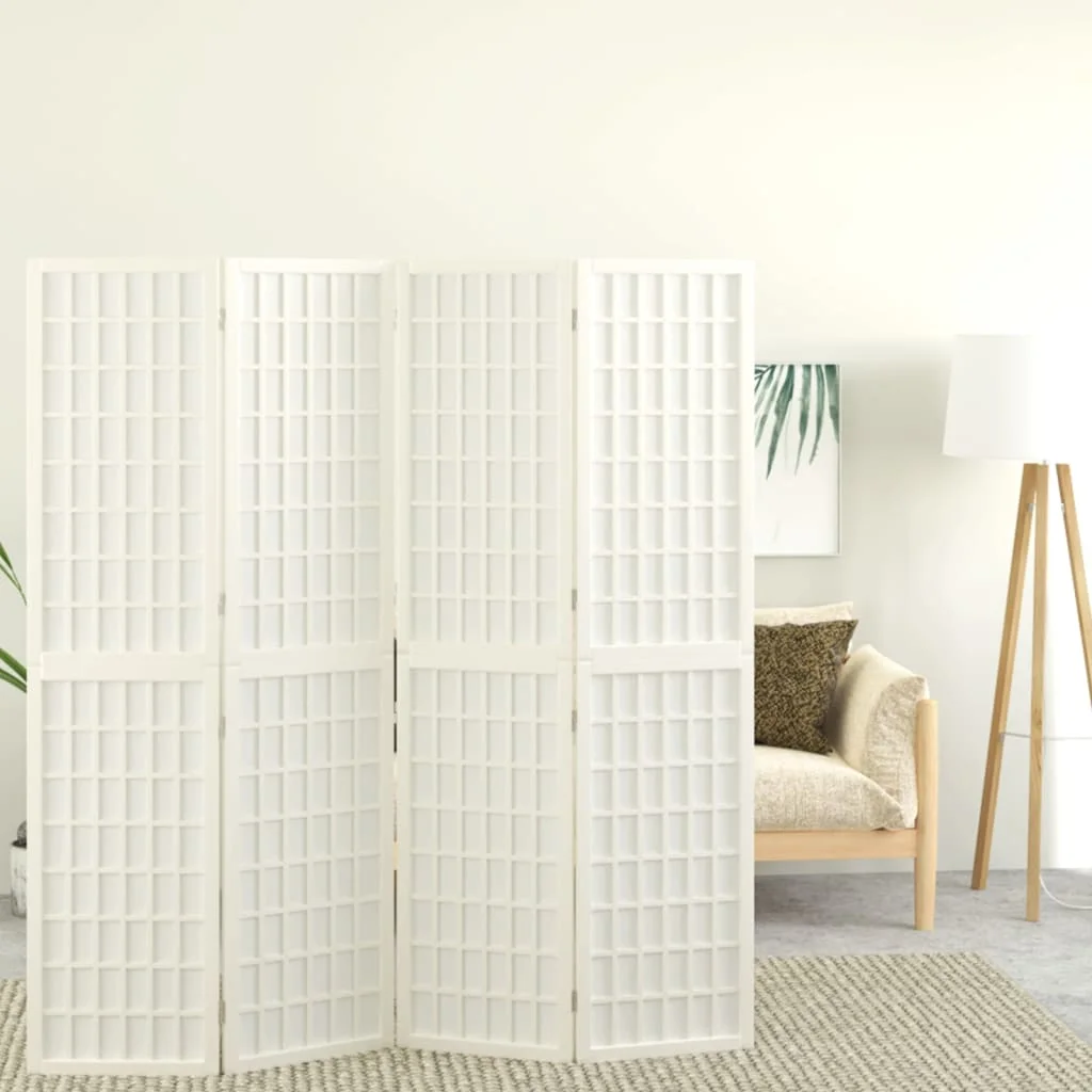 Skladací paraván s 4 panelmi, japonský štýl 160x170 cm biely