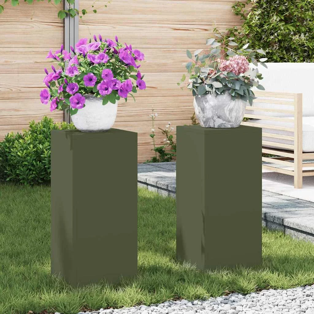 Stojan na rastliny 2 pcs Olivovo zelená 24 x 24 x 55 cm Oceľ