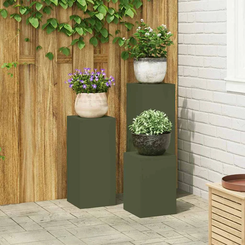 Stojan na rastliny 3 pcs Olivovo zelená Oceľ