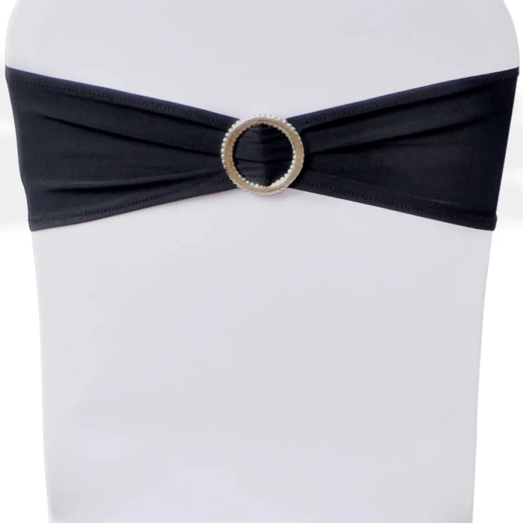 Čierna dekoratívna stuha na stoličku s diamantovou sponou 25 ks