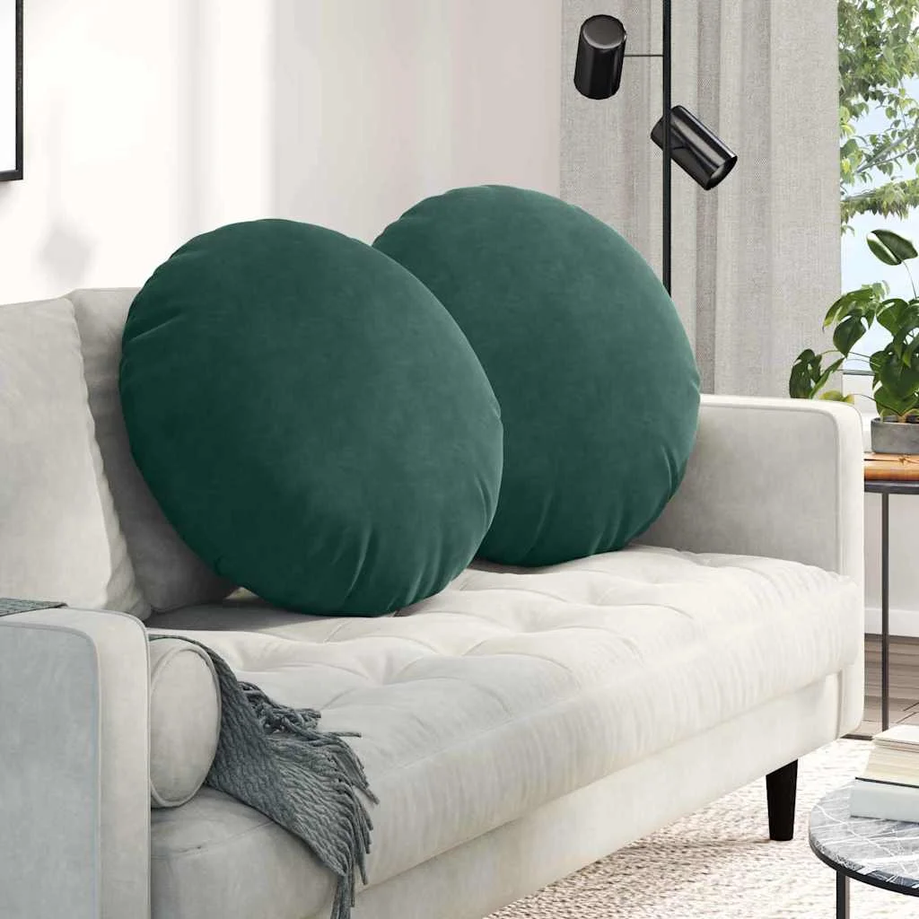 Vankúše na sedenie 2 pcs Tmavozelená Ø 40 x 13 cm Zamat