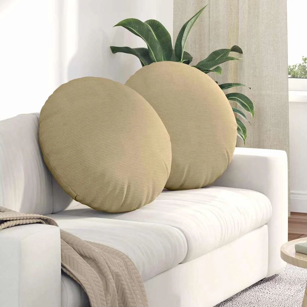 Vankúše na sedenie 2 pcs Šedá zelená Ø 60 cm Kordúrová tkanina