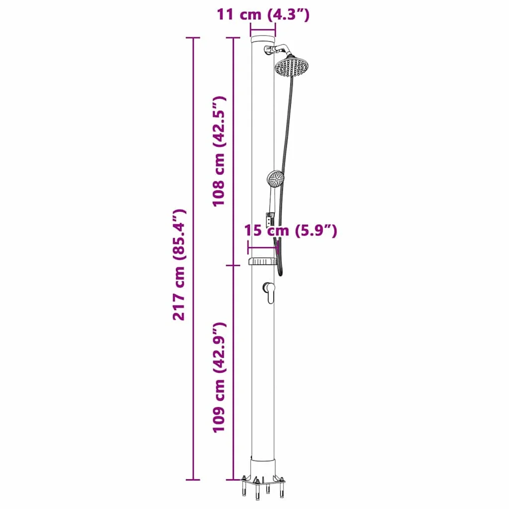 Exteriérová slnečná sprcha Čierna 217 cm PVC a hliník