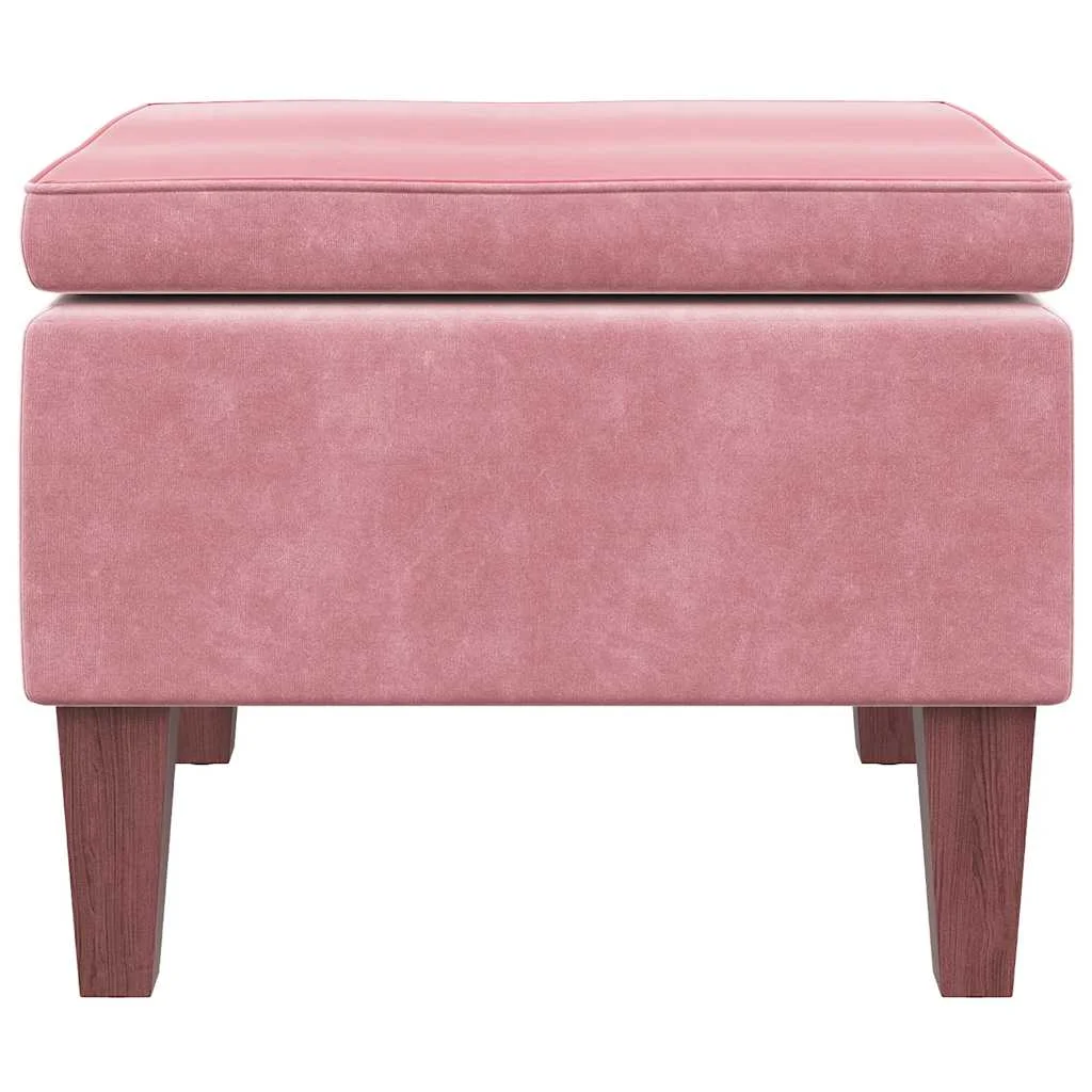 Taburetka s drevenými nohami ružová zamatová