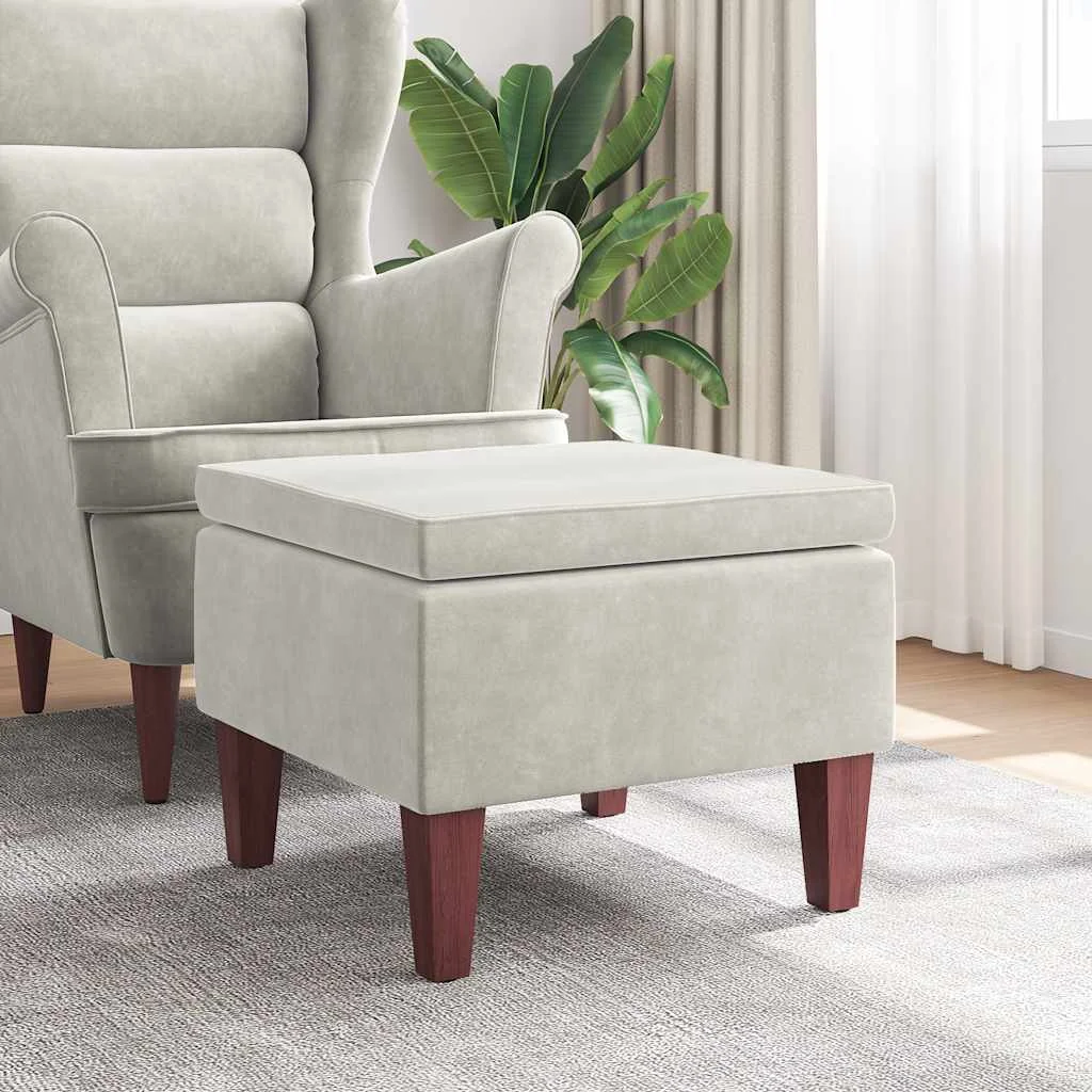 Taburetka s drevenými nohami krémová zamatová