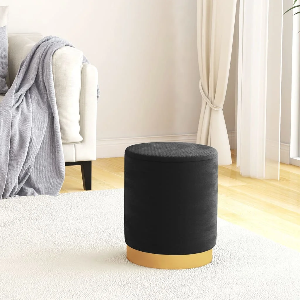 Okrúhla úložná taburetka čierna zamat 31 x 37 cm