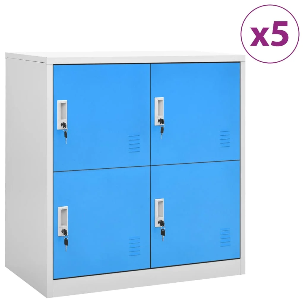 Uzamykacie skrinky 5 ks bledosivé a modré 90x45x92,5 cm oceľové