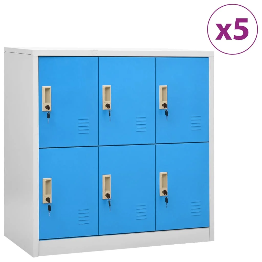 Uzamykacie skrinky 5 ks bledosivé a modré 90x45x92,5 cm oceľové