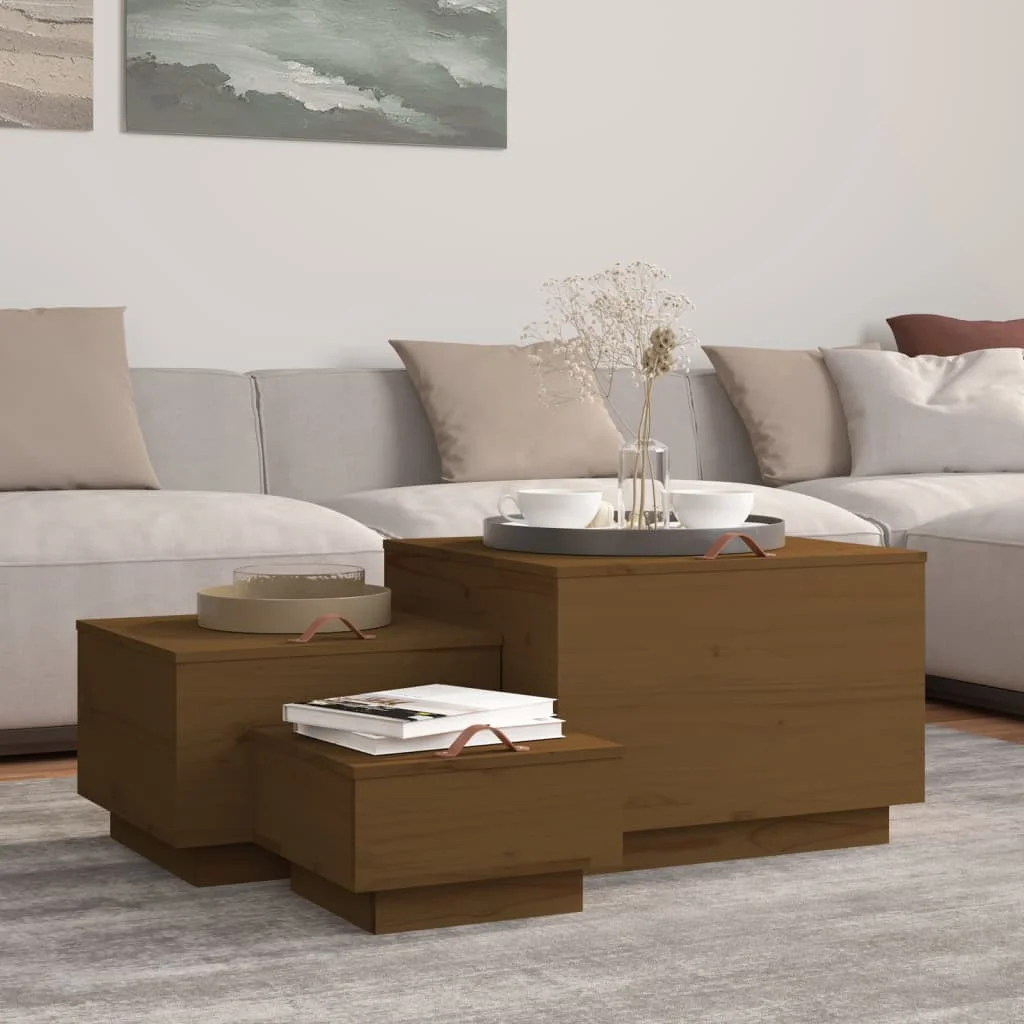 Úložné boxy s vekom 3 ks medovohnedé masívna borovica