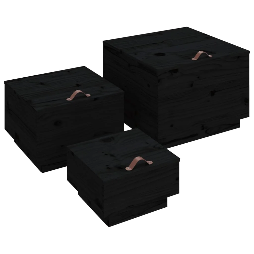 Úložné boxy s vekom 3 ks čierne masívna borovica