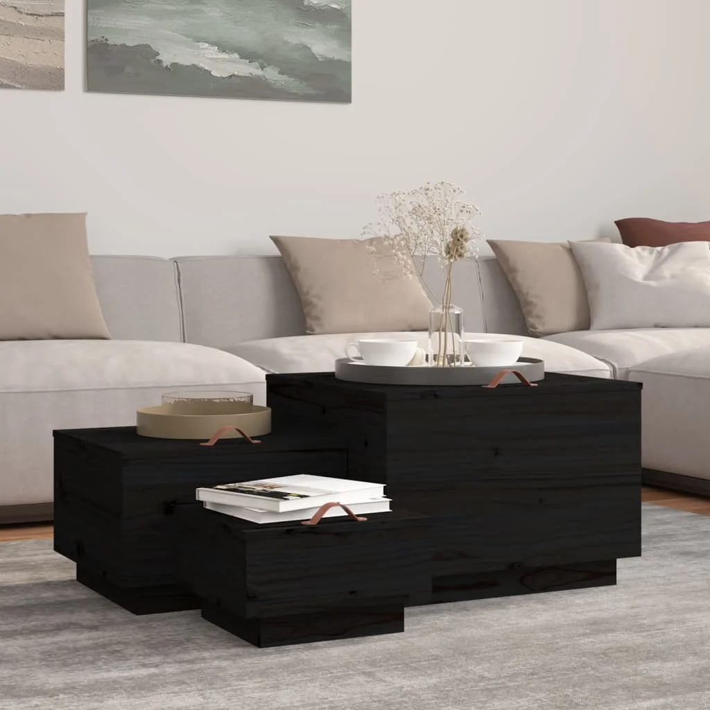 Úložné boxy s vekom 3 ks čierne masívna borovica
