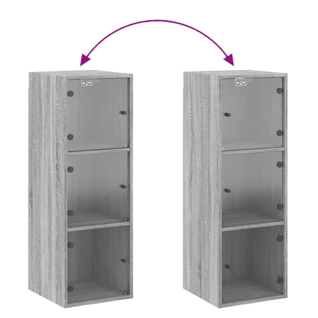 Bočná skrinka so sklenenými dvierkami sivá sonoma 35x37x100 cm