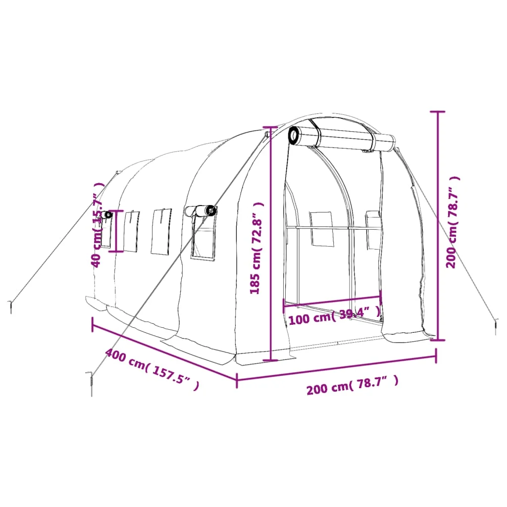Fóliovník s oceľovým rámom zelený 8 m² 4x2x2 m