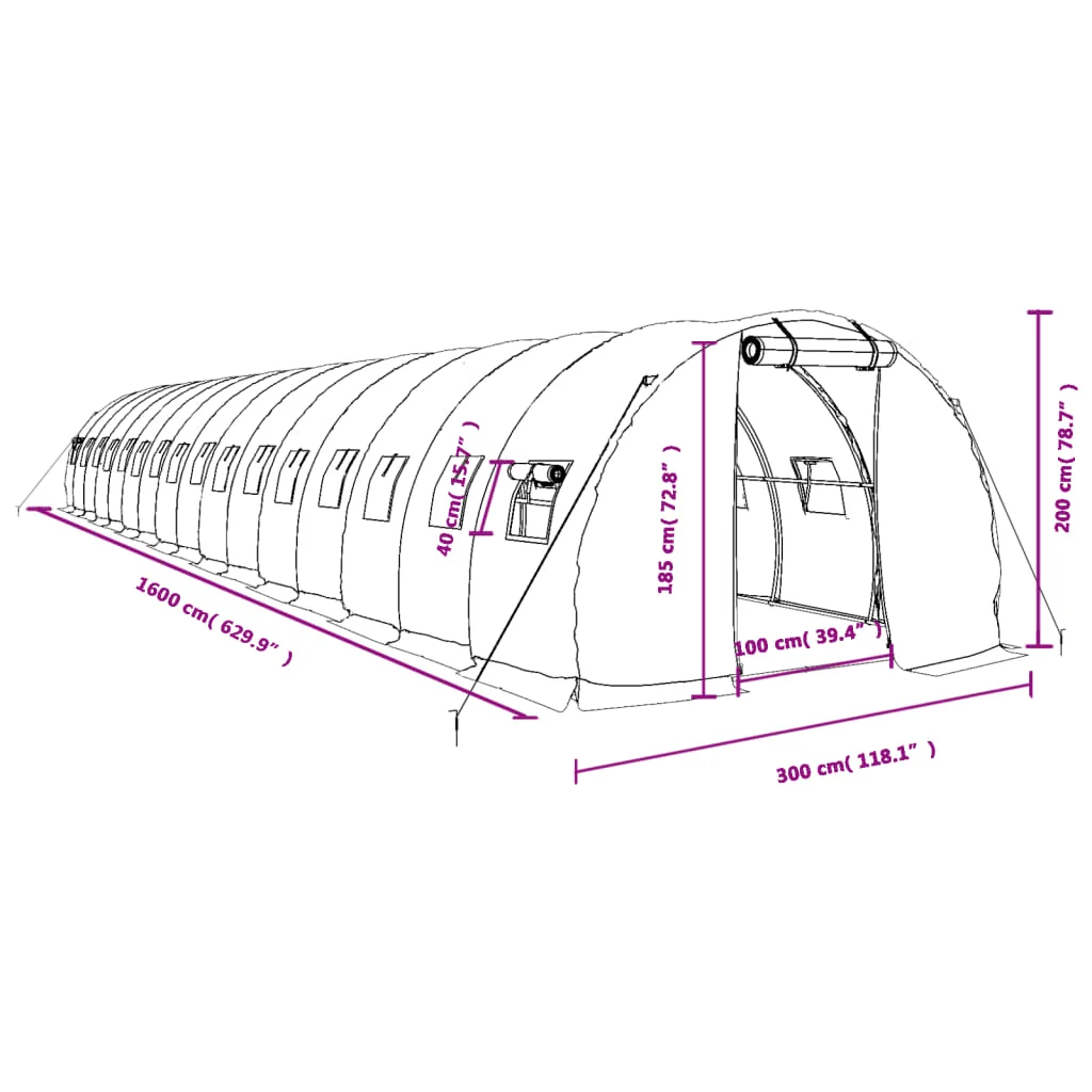 Fóliovník s oceľovým rámom biely 48 m² 16x3x2 m