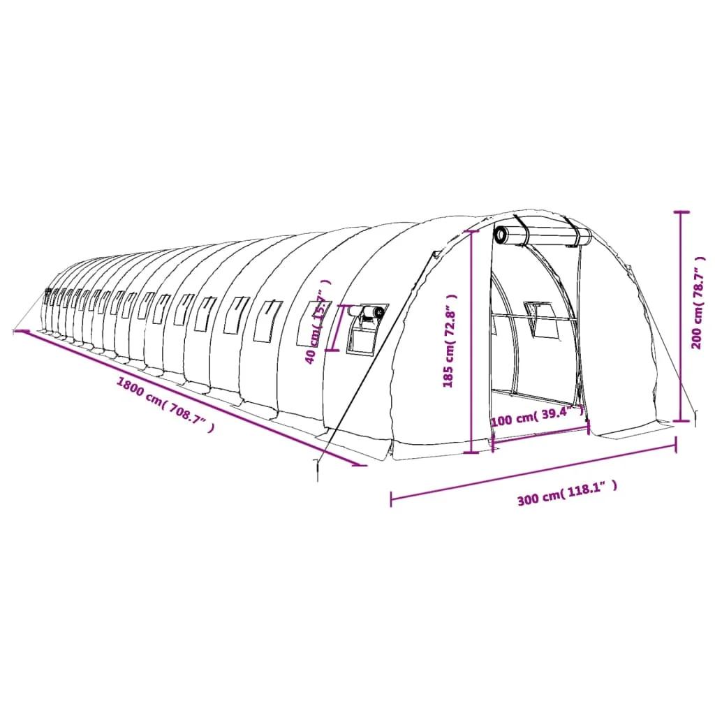 Fóliovník s oceľovým rámom biely 54 m² 18x3x2 m