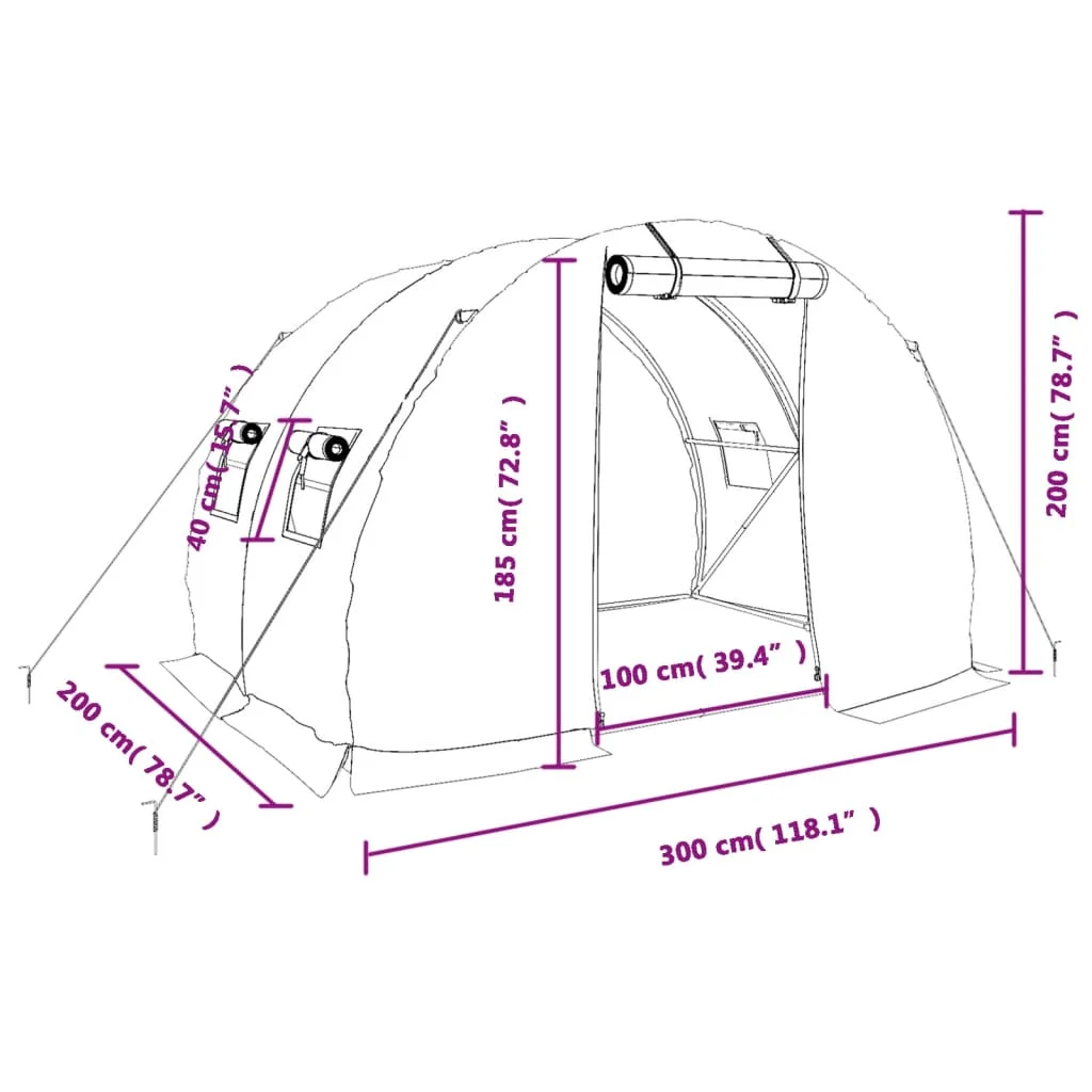 Fóliovník s oceľovým rámom zelený 6 m² 3x2x2 m