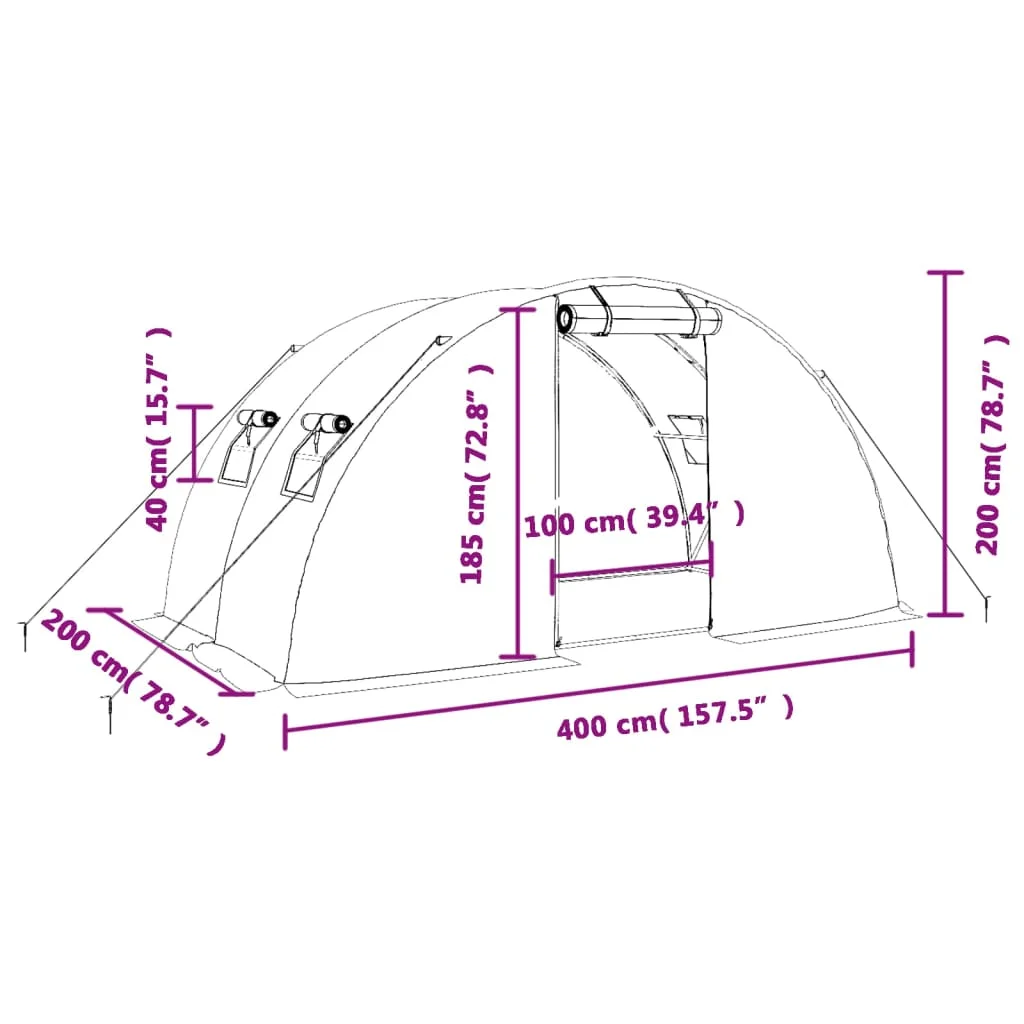 Fóliovník s oceľovým rámom zelený 8 m² 4x2x2 m