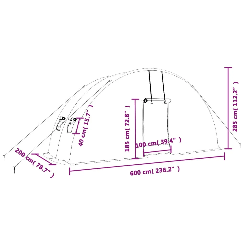 Fóliovník s oceľovým rámom biely 12 m² 6x2x2,85 m