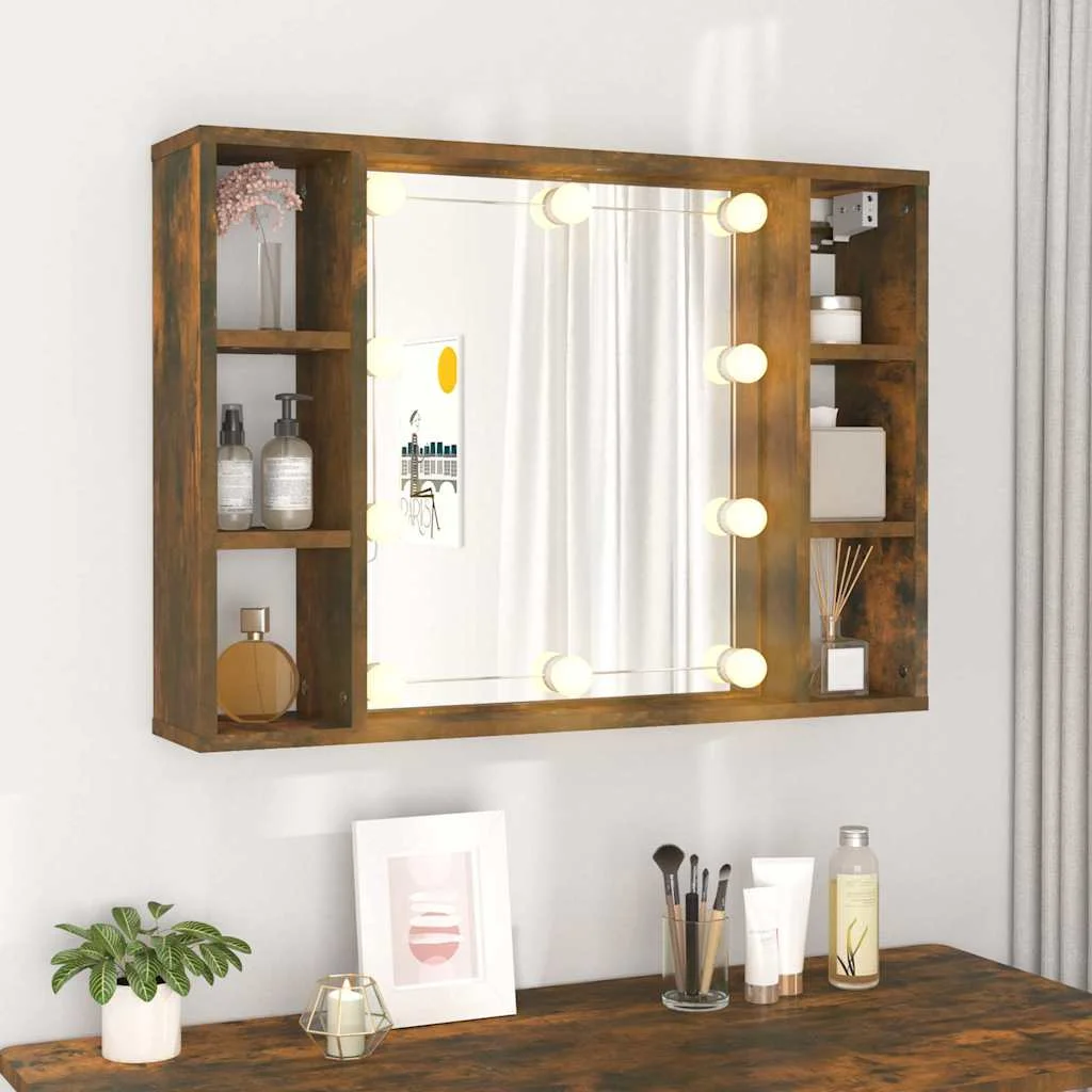 Zrkadlová skrinka s LED dymový dub 76x15x55 cm