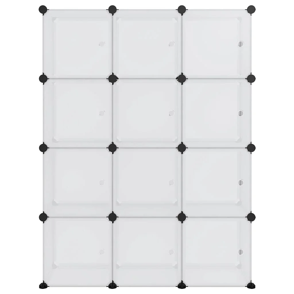 Úložný organizér v tvare kocky s 12 kockami a dvierkami, priehľadný PP