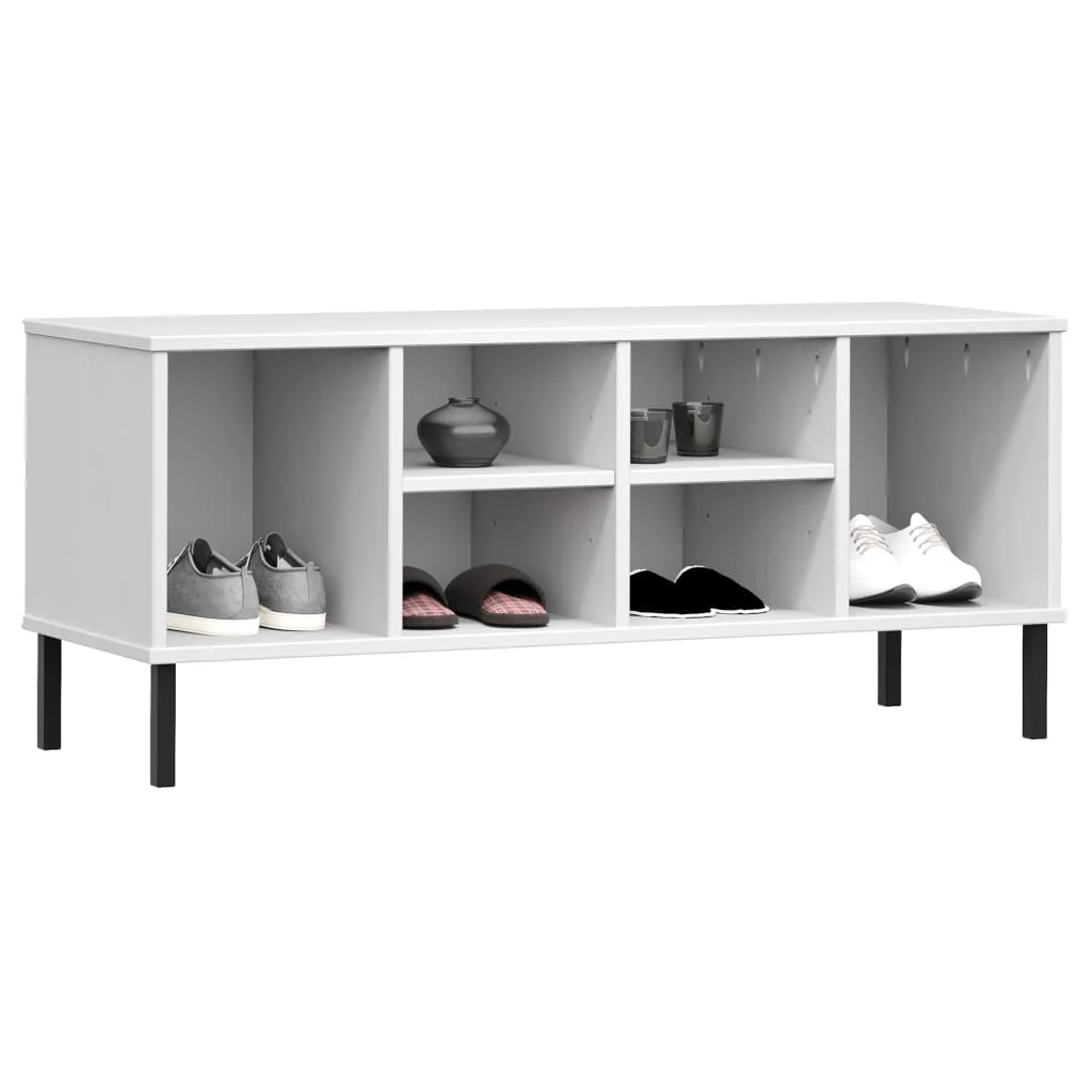Botník s kovovými nohami biely 106x35x45 cm masívne drevo OSLO