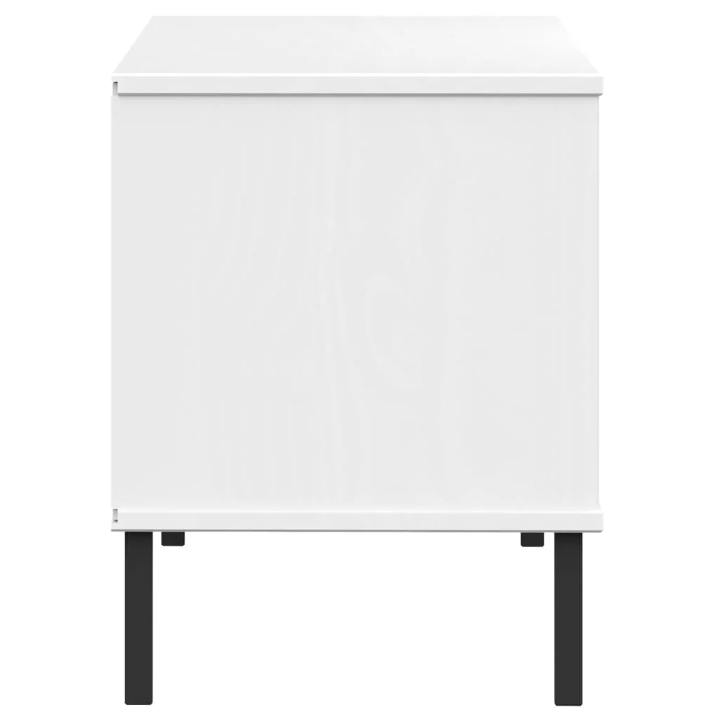 Botník s kovovými nohami biely 106x35x45 cm masívne drevo OSLO