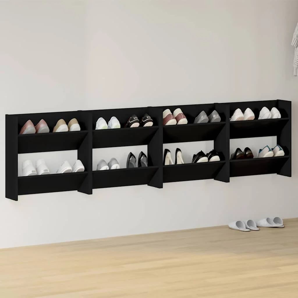 Nástenné skrinky na topánky 4 ks, čierne 60x18x60 cm