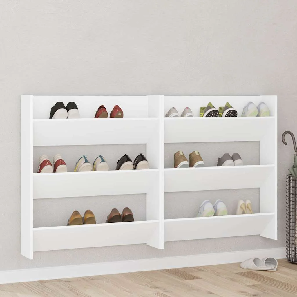 Nástenné skrinky na topánky 2 ks, biele 80x18x90 cm