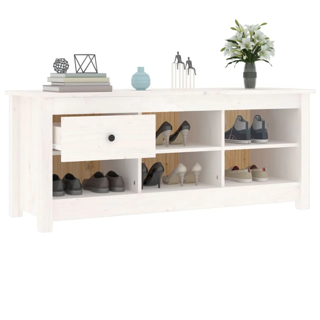 Skrinka na topánky biela 110x38x45,5 cm masívna borovica