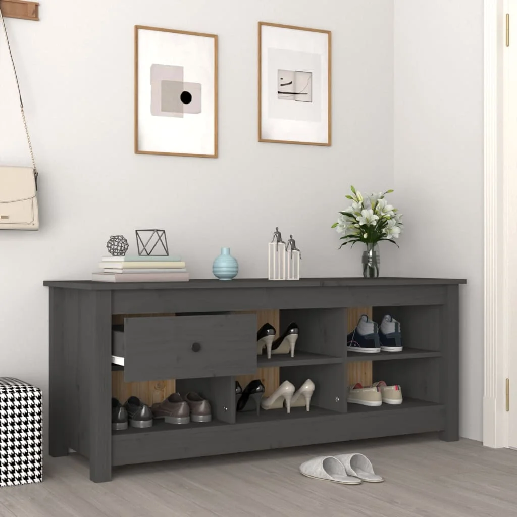 Skrinka na topánky sivá 110x38x45,5 cm masívna borovica