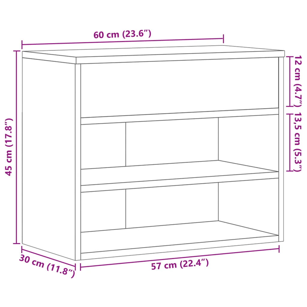 Lavica na topánky dymový dub 60x30x45 cm spracované drevo